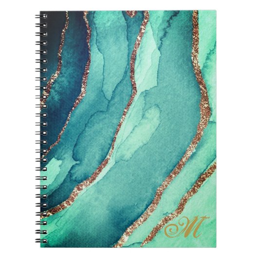 Customize Gold Teal Blue MARBLE Journal Notebook Notitieboek (Voorkant)