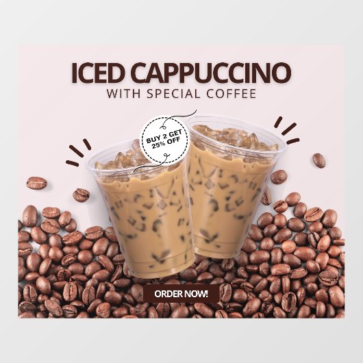 Customize Iced Cappuccino Donut Coffee Shop Promo Raamsticker (Vel)