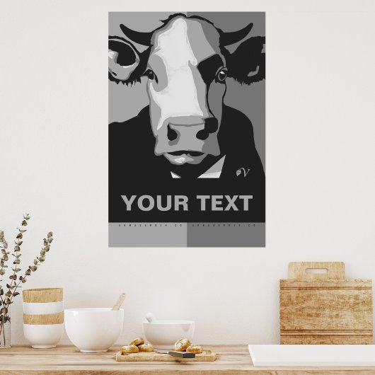 CUSTOMIZE IT Black and White Pop Art Cow Poster (Keuken)