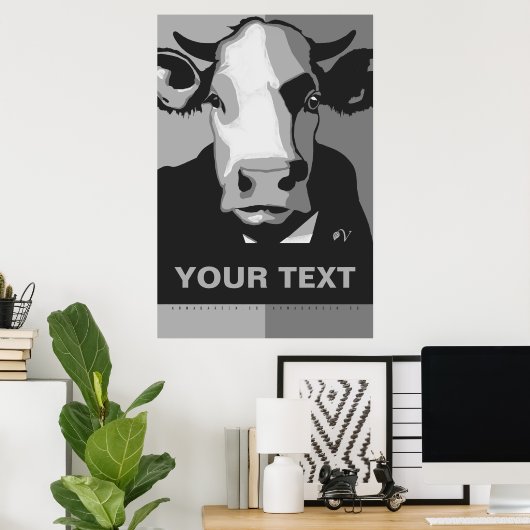 CUSTOMIZE IT Black and White Pop Art Cow Poster (Thuiskantoor)
