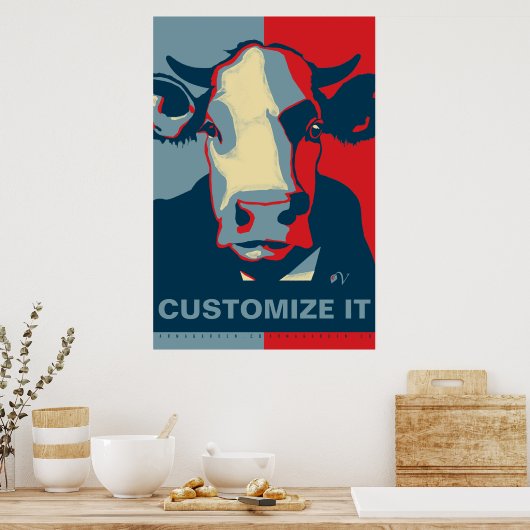 CUSTOMIZE IT Red White Blue Pop Art Cow Poster (Keuken)