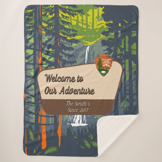 Customize Marymere Falls Family Camping Adventure Sherpa Deken (Voorkant)