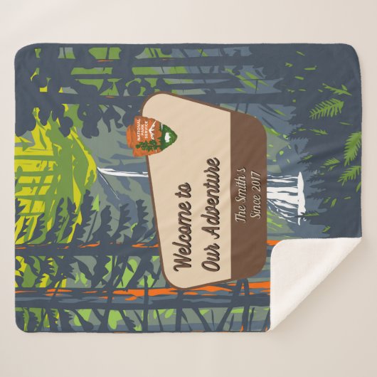 Customize Marymere Falls Family Camping Adventure Sherpa Deken (Voorkant (horizontaal))