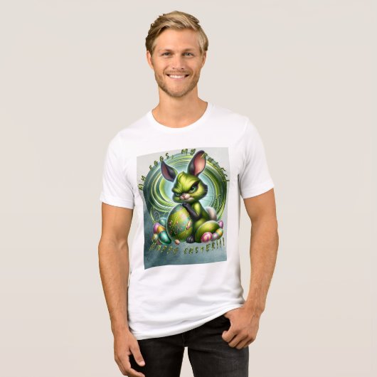 Customize Me!-Frustrated Bunny Embracing an Egg,  Tri-Blend Shirt (Voorkant volledig)