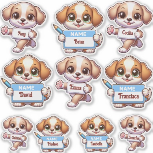 Customize Me! Kawaii Puppy Name Card Stickers (Voorkant)