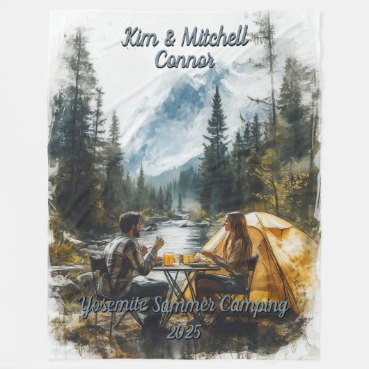 Customize Romantic Couple Mountain Stream Camping Fleece Deken (Voorkant)