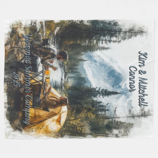 Customize Romantic Couple Mountain Stream Camping Fleece Deken (Voorkant (Horizontaal))