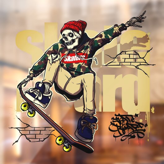 Customize Skateboard Shop Graphic Skull Skate Logo Raamsticker (Vel 2)