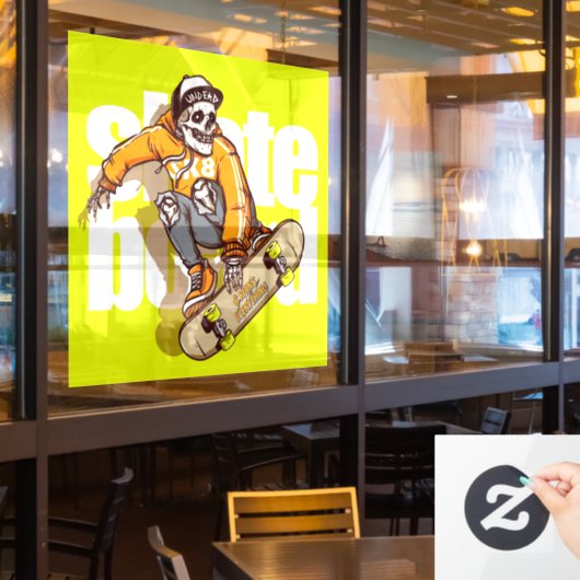 Customize Skateboard Shop Promo Skull Skater Logo Raamsticker (Restaurant Raam)