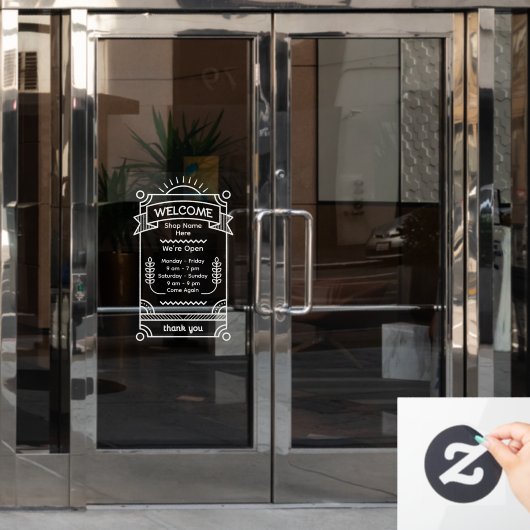 Customize Sunrise Restaurant Cafe Shop Open Hours Raamsticker (Kantoordeur)