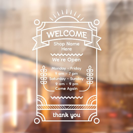 Customize Sunrise Restaurant Cafe Shop Open Hours Raamsticker (Vel 2)