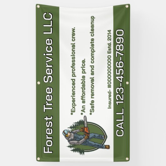 Customize Tree Service Man With Chainsaw Business Spandoek (Verticaal)