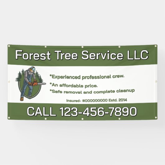 Customize Tree Service Man With Chainsaw Business Spandoek (Horizontaal)