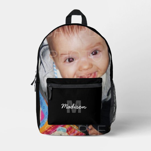 Customize Uw foto monogram naam initiaal Zwart Bedrukte Rugzak (Voorkant)