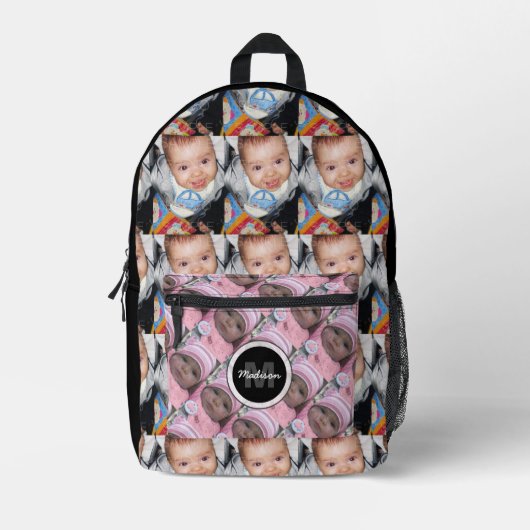 Customize Uw twee foto patroon monogram zwart Bedrukte Rugzak (Voorkant)