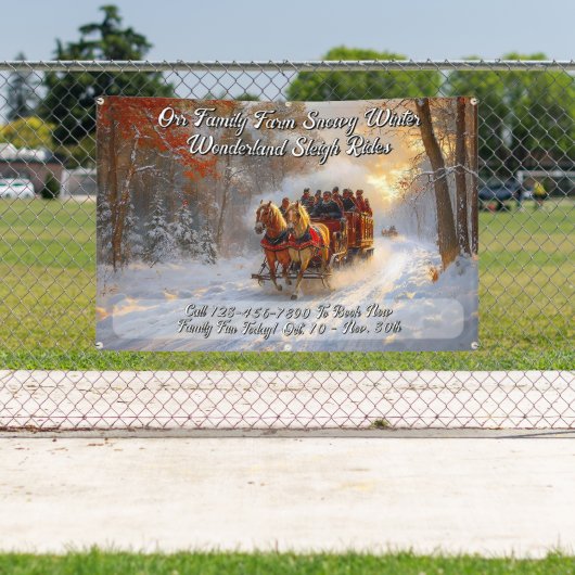 Customize Winter Wonderland Snow Sleigh Ride Promo Spandoek (Insitu)
