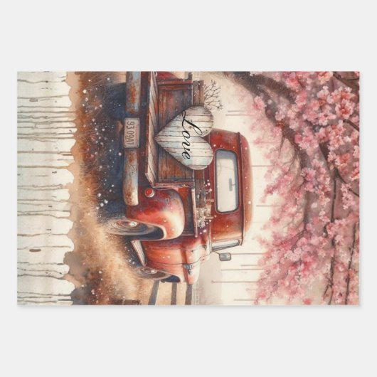 Customize Wrapping PaperTrucks Valentine Decoupage Inpakpapier Vel (Voorkant 2)