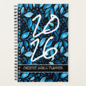 Customize Year 2026 Black/Blue Botanical Planner (Voorkant)
