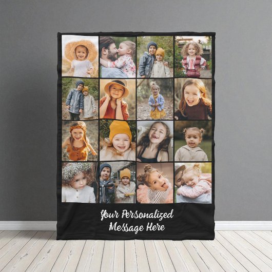 Customized 16 Photo Collage Modern Family Text Fleece Deken