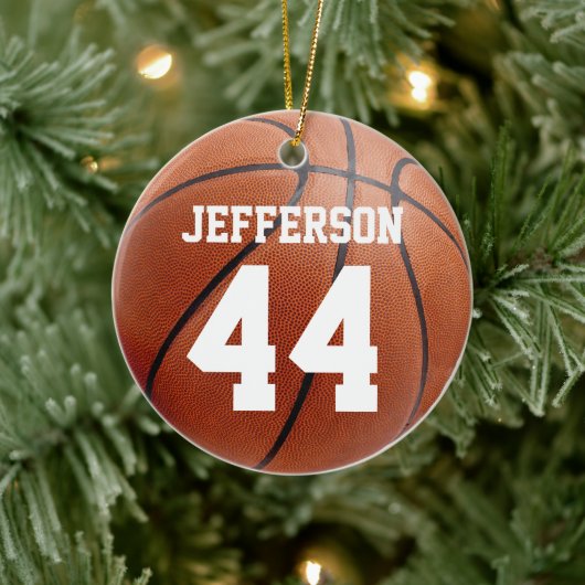 Customized Basketball Sports Name Number Keramisch Ornament (Boom)