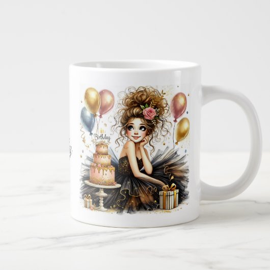 Customized Beautiful Birthday Girl Grote Koffiekop (Rechts)