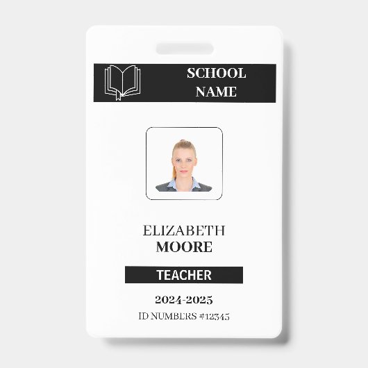 Customized black ID badge for teachers (Voorkant)