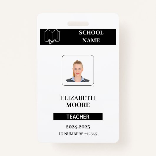 Customized black ID badge for teachers (Voorkant)