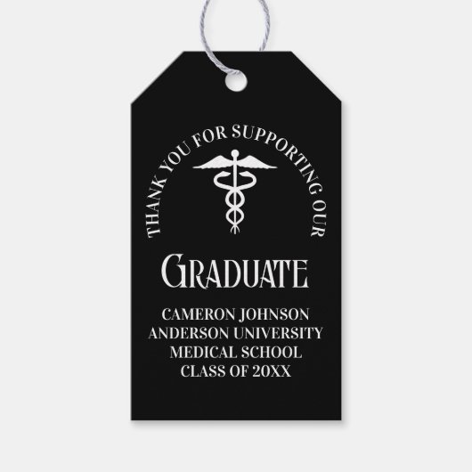 Customized Black Medical School Graduation Party Cadeaulabel (Voorkant)