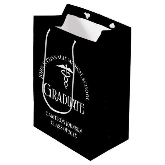 Customized Black Medical School Graduation Party Medium Cadeauzakje (Voorkant Gekanteld)