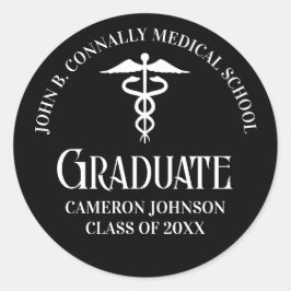Customized Black Medical School Graduation Party Ronde Sticker