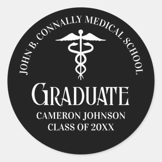 Customized Black Medical School Graduation Party Ronde Sticker (Voorkant)