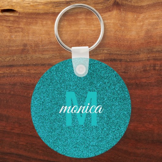 Customized  Blue Glitter Monogram  Sleutelhanger (Achterkant)