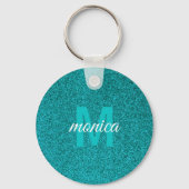 Customized  Blue Glitter Monogram  Sleutelhanger (Achterkant)
