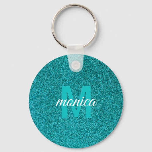 Customized  Blue Glitter Monogram  Sleutelhanger (Achterkant)