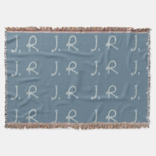 Customized Blue White Rope Knot Monogram Soft Warm Deken (Voorkant)