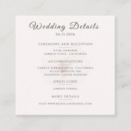 Customized Blush Floral Garden Wedding Details  Informatiekaartje