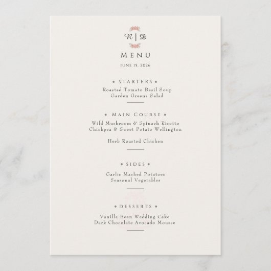 Customized Blush Garden Minimal Floral Wedding  Menu (Voorkant)