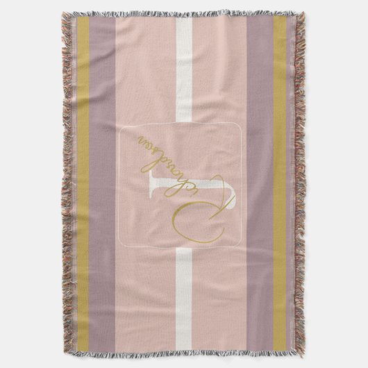 Customized Blush Pink Gold Stripe Monogram Chic Deken (Voorkant Verticaal)