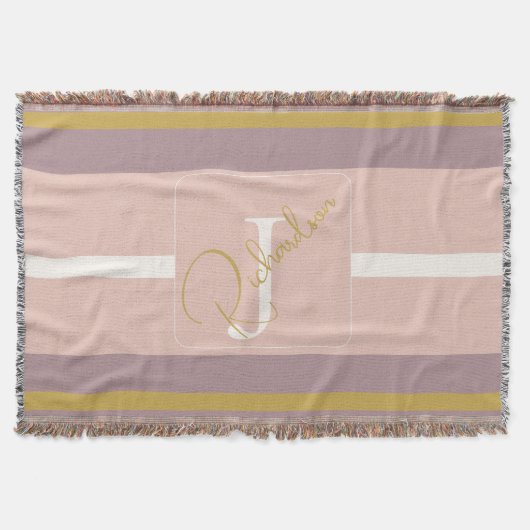 Customized Blush Pink Gold Stripe Monogram Chic  Deken (Voorkant)