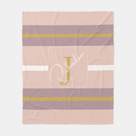 Customized Blush Pink Gold Stripe Monogram Chic  Fleece Deken