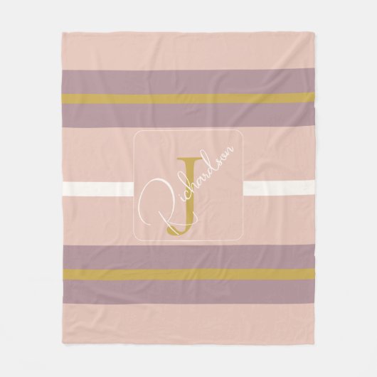 Customized Blush Pink Gold Stripe Monogram Chic Fleece Deken (Voorkant)