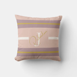 Customized Blush Pink Gold Stripe Monogram Chic Kussen