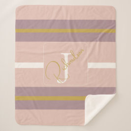 Customized Blush Pink Gold Stripe Monogram Chic Sherpa Deken