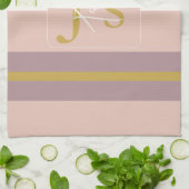 Customized Blush Pink Gold Stripe Monogram Chic  Theedoek (Gevouwen)