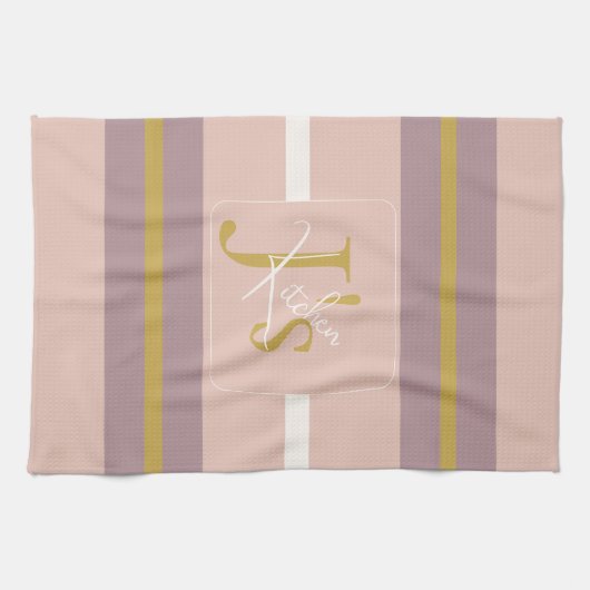Customized Blush Pink Gold Stripe Monogram Chic  Theedoek (Horizontaal)