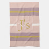Customized Blush Pink Gold Stripe Monogram Chic  Theedoek (Verticaal)