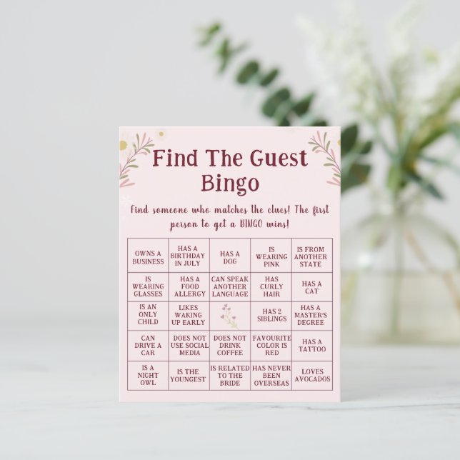 Customized Boho Floral Find The Guest Bingo Game  (Staand voorkant)