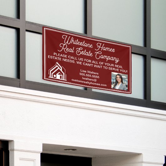 Customized Burgundy Real Estate Company Marketing Spandoek (Buitenkant Gebouw)
