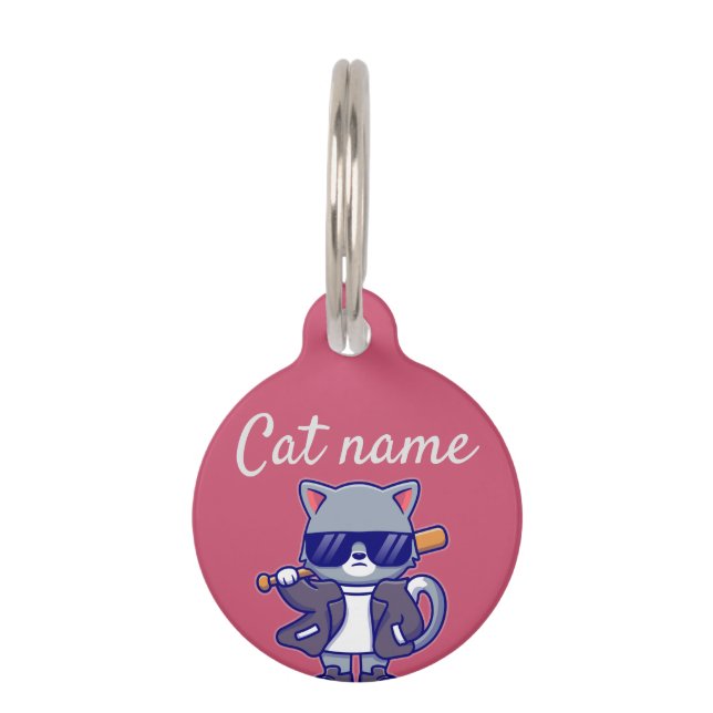 customized cat name and lost details black Cat Huisdierpenning (Voorkant)