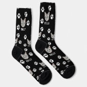 Customized Cat Pet Photo & Name Black Sokken (Rechts)
